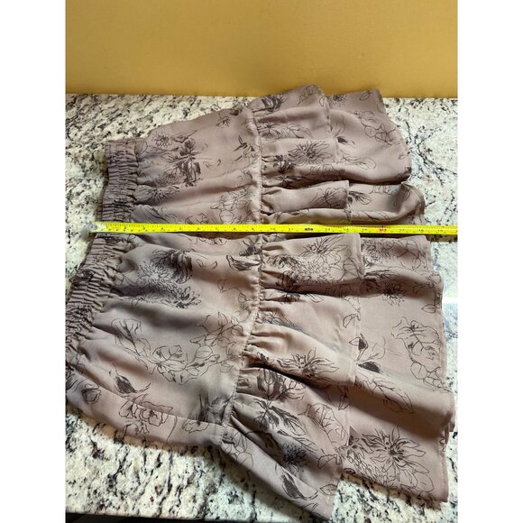 C by One Womens Mini Skirt Beige Brown Medium Ruffled Tiered Floral Y2K Boho - Picture 10 of 11